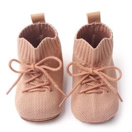 Baby First Walkers Toddlers Newborn Infant Breathability Flyknit Shoes High Top Boys Girls Prewalker Soft Sole Shoes Kids Sneakers