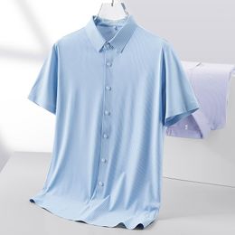 Men's Casual Shirts Men's Short-Sleeved Shirt Summer Thin Business Advanced Plaid Non-Ironing Ice Silk Loose Men