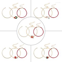 Charm Bracelets 3-piece Set Of Classic Christmas Theme Bracelet Fashion Ladies Simple Metal Chain Red String Pendant Year Gift