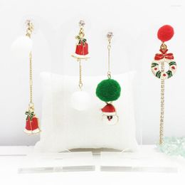 Dangle Earrings 1Pair Asymmetrical Plush Ball Drop For Women Christmas Fashion Cute Santa Clause Deer Snowman Earring Jewellery Gift Red