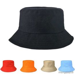 Wide Brim Hats New Spring Summer Solid Color Parent-Child Fisherman Hat Children'S Basin Adult Fashion Flat Top Sun Visor R230607