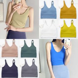 Lu Align Lu Women Yoga BH-övning med vadderade Running Top Sport Tanks Chest Wireless V-ringning Fitness Underwear Workout Yogas Vest Sexig Girl Suffproof