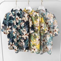 Men's Casual Shirts 2023 Quality Harajuku Beach Shirt Men Short Sleeve Hawaiian Summer Floral Print Blouse Loose Surfing M-3XL