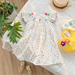 Girl's Dresses Summer Girl'S Dress Fly Sleeve Princess Colourful Dot Flower Embroidered Children'S Clothing