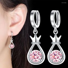Hoop Earrings Real 1 Carat Round Moissanite Diamond Crown Women 925 Sterling Silver Sparkling Wedding Party Fine Jewelry