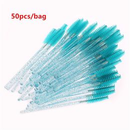 50pcs Shiny Blue Disposable Eyelash Applicator Wand Curler Brush Set Mascara Eyebrow Spoolers Comb Wands Spoolies Brushes