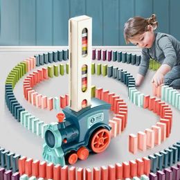 Diecast Model Kids Electric Domino Train Car Set With Sound Light Automatic Laying Dominoes Blocks Game DIY Educational Toys For Children 230605