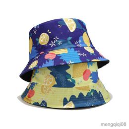 Wide Brim Hats Fruit Print Reversible Bucket Hat For Women Men Summer Sun Protection Fisherman Hip Hop Bob Gorros Fishing Cap R230607