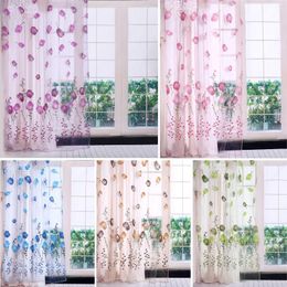 Curtain Tulle Printing Colourful Tulips Pattern Easy To Clean Polyester Material For Bedroom Living Room