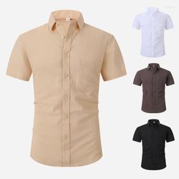 Men's Casual Shirts Summer Men's Linen Button Up Shirt Short Sleeve Cotton Breathable Solid Beach Hawaiian Style USA Plus Size
