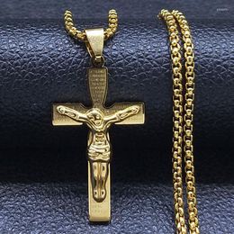 Pendant Necklaces Catholic Jesus Cross Necklace For Women Men Stainless Steel Gold Color Bible Lords Prayer Jewelry Colar N4932S07