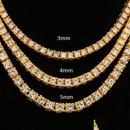 Chains Mens Gold Iced Out Tennis Chain Necklace 3 4 Mm Fl Diamond Designer Luxury Hip Hop Long And Choker Rapper Jewelry Gifts For D Dh1Dx