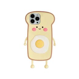 free DHL wholesale 3D Egg Bread Toast Silicone Phone Case For iPhone 14 Pro Max 11 12 13 Pro Max Cute Cartoon Shockproof Soft Back Cover