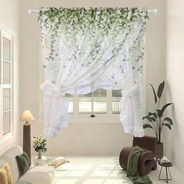 Curtain Design Double Layer Crossed Semi Sheer For Living Room Green Leaves Ruffled Tulle Door Drapes Light Filtering WP207