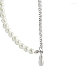 Chains Minimalist Design Simple And Luxurious Pearl Water Drop 925 Sterling Silver Necklace Female Collarbone Chain