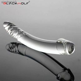 Black Wolf Pyrex Glass Dildo Artificial Fake Penis with Crystal Anal Butt Plug G Spot Masturbation Adult Sex Toys for Women L230518