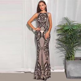 Casual Dresses Shiny Sequin Maxi Dress Apricot Mesh Black Slice Long High-end Evening Party Wedding Prom Bodycon