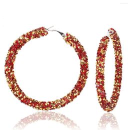 Hoop Earrings Classic Alloy Rhinestone Circle Simple Big Round Colour Crystal For Women And Girls