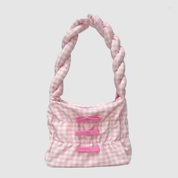 Evening Bags Sweet Bowknot Women's Shoulder Lovely Ladies Small Underarm Colorful Plaid Female Square Handbags Clutch Purse