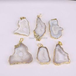 Charms 3Pcs Nature White Slice Pendant Beads Gold Color Gems Stone