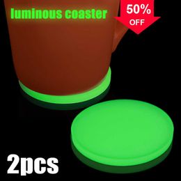 Car 2pcs Car Luminous Cup Coaster Night Glowing Soft Pad Car Interior Household Bottle Drink Cup Fluorescent Pad Auto Accessories