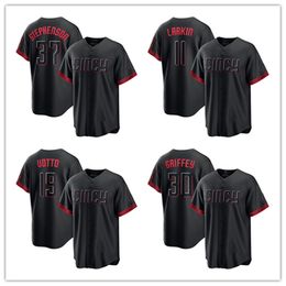 Baseball Jerseys Joey Votto 19 Ken Griffey Jr. 30 Barry Larkin 11 Stephenson 37 Greene 21 India 6 Morgan 8 2023 City Jersey Button Up Black Men Stitched S-XXXL