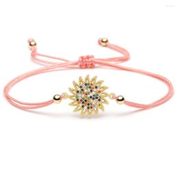 Charm Bracelets Shiny Multicolor Cubic Zirconia Copper Sun Bracelet Women Girl Classic Trendy CZ Adjustable Chic Red Grey String Jewelry