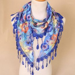 Scarves Elegant Women Triangle Scarf Fashion Lace Floral Summer Beach Tassel Chiffon Silk Wrap Shawl Neckerchief Headscarf