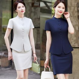 Women's Two Piece Pants Business Women's Clothing Short-Sleeved Suit Summer Stand Collar El Manager Front Desk Captain Jewelry Shop
