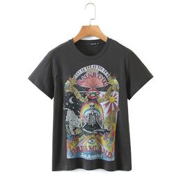 T-Shirts 2022 Summer Vintage Skulls Print T Shirt Women Tops Tees Oneck Loose Female Casual Harajuku Ladies TShirt Woman Clothes