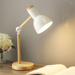 Table Lamps Nordic E27 Wooden Art Iron LED Folding Desk Lamp Eye Protection Reading Living Room Bedroom Home Decor Light