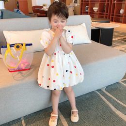 Girl's Dresses Summer Girls Dress Dot Back Lace-Up Short-Sleeved Flower Fashion Kids Outfit Cute Toddler Baby Clothing