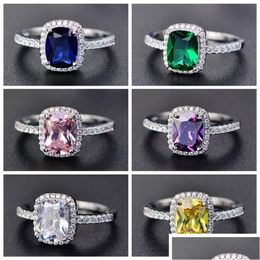 Anillos de banda Eternity Diamond Ring para mujeres Sier White Gemstone Amethyst Natural Moissanite Jewelry Drop entrega dhkuf