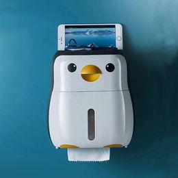 Holders Penguin Toilet Paper Holder Creative Portable Waterproof Wall Mounted Storage Box Tray Tissue Box Organiser Bathroom Accessories