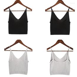 Women's Tanks Women Sexy Knitted Crop Top V-neck Slim Strappy Vest Camisole Casual Solid High Elastic Basic Tank Sleeveless Short Shirts