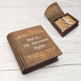 Jewelry Boxes Personalised Wedding Ring Box Custom Book Box Rustic Wood Engagement Ring Box Proposal Rings Holder Personalized Wedding Gift 230606