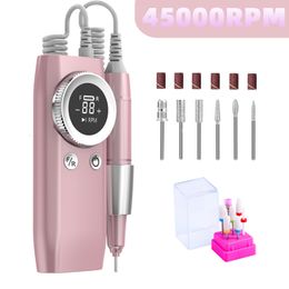 Nail Manicure Set 45000RPM Drill Machine Rechargeable Electric Sander With Pause Mode Nails Lathe Gel Cutting Remove Tool 230606