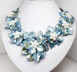 Pendant Necklaces Beauty 50mm-70mm 7Flower Necklace 18inches Blue Baroque Shell Mother Of Pearl Handmade