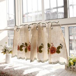 Curtain Vintage Rose Panel Curtains Country Style Semi-Transparent Cotton Short Store Bistro Window Kitchen