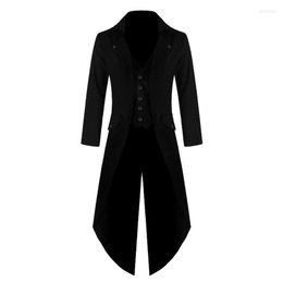 Men's Suits Black Steampunk Men Costume Homme Slim Fit Blazer Tuxedos Groom Wedding Terno Masculino 3 Pcs (Long Jacket Pant Vest)