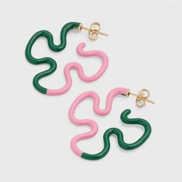 Hoop Earrings Pink Green Enamel Flower For Women Cute Y2k Teenage Girls Luxury Designer Jewellery
