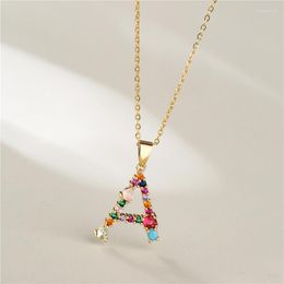 Chains 26 English Letter Necklace 2023 Mixed Color Gem Inlaid Clavicle Chain Female Model