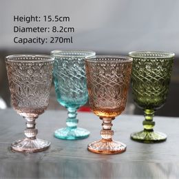 European Style Embossed Wine Glass Stained Glass Beer Goblet Vintage Wine Glasses Water Juice Drinking Cup Drinkware for Party Wedding 270ml