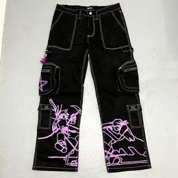 Mens Jeans Harajuku trendy jeans men printed casual street hiphop black cargo pants y2k mens loose ins fashion trend 230606