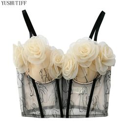 Camis Crop Tank Top Sexy Cropped Women Tube Top Flower Sweet Night Club Party Corset Push Up Bustier Cami Built in Bra Underwear 8203