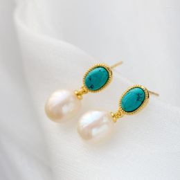 Dangle Earrings Authentic 925 Sterling Silver 18K Gold Plated Elegant Women Baroque Pearl Earring Trendy Jewellery Gift