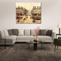 Impressionist Landscape Canvas Art Avenue De L Opera Effect of Snow Camille Pissarro Painting Handmade Artwork for Hotel Lobby