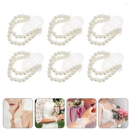 Decorative Flowers 6Pcs Pearl Wrist Band Diy Elastic Corsage Accessories Bracelet Wedding Supplies