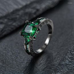 Wedding Rings Female Male Green Stone For Women Men Black Gold Colour Square Zircon Bands Unisex Party Finger Ring Jewellery Gifts