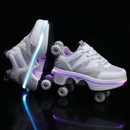 Sneakers Kids Deformation Roller Skates Shoes 4 Wheels Parkour Sport Roller Shoes Children Girls Boys Roller Skates Unisex Adult Sneakers 230606